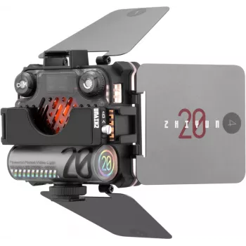 Zhiyun M20 Combo 20W dvispalvis LED vaizdo šviesos rinkinys su RGB, mini trikojis, difuzorius, grotelės, barndoors
