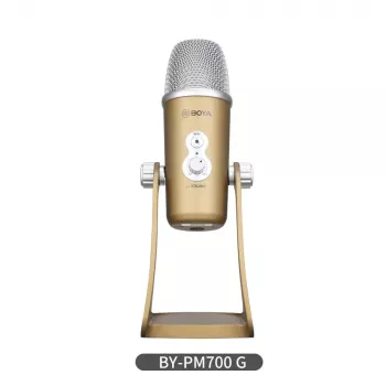 BOYA BY-PM700G USB kondensatorinis mikrofonas su 4 kryptinėmis diagramomis, 24-bit/48kHz, stiprinimo ir nutildymo valdymu, ausinių stebėjimu, skirtas PC/Mac