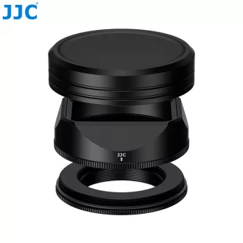 JJC LH-JXF23F28 objektyvo gaubtas ir dangtelio rinkinys, skirtas Fujifilm XF 23mm/27mm F2.8 R WR – juodas