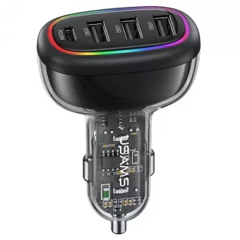 USAMS C34 48W PD greitasis automobilinis įkroviklis su 1x USB-C ir 3x USB-A - juodas