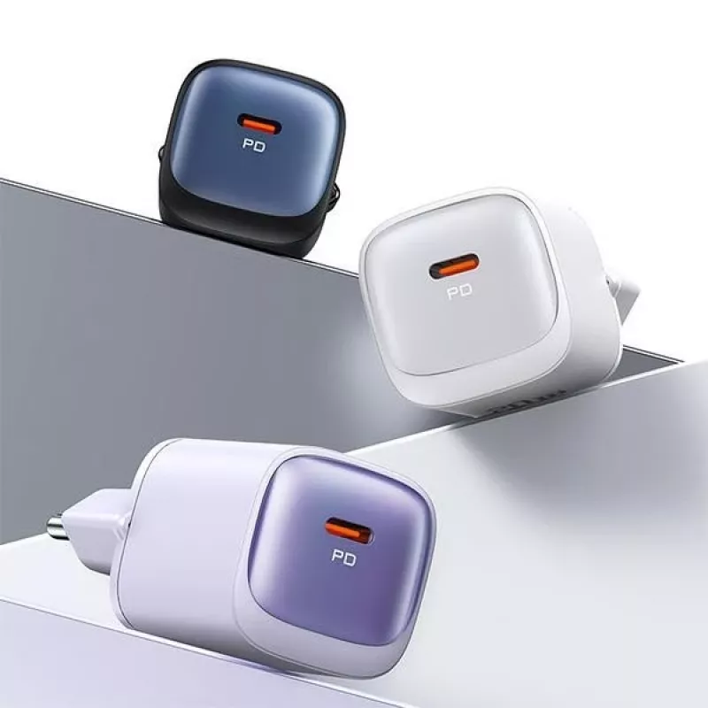 USAMS CC251 30W GaN USB-C spartus įkroviklis HC Series violetinis