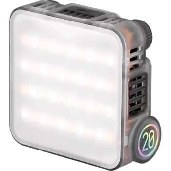 Zhiyun M20 RGB LED papildoma šviesa, 20W, 2700K-6500K CCT, HSI spalvų režimai, OLED ekranas, magnetinė nugara, USB-C PD įkrovimas