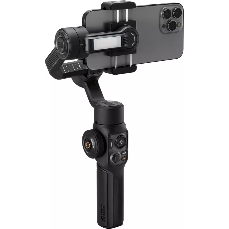 Zhiyun Smooth 5S AI išmaniojo telefono gimbals su magnetiniu papildomu apšvietimu, 3 ašių stabilizatoriumi, 300g keliamoji galia, juoda