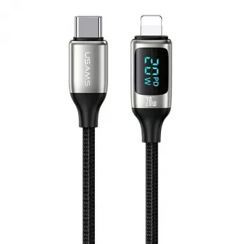 USAMS U78 pintas USB-C į Lightning laidas su LED indikatoriumi, 1,2 m, 20W PD greitasis įkrovimas, baltas SJ545USB02