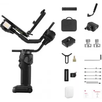 ZHIYUN CRANE 4 COMBO 3 ašių kameros gimbalo stabilizatorius, 6kg keliamoji galia, 12h baterija, jutiklinis ekranas ir papildoma šviesa, juodas