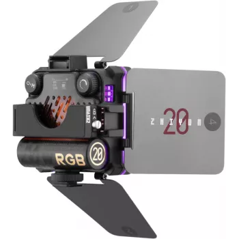 Zhiyun M20C COMBO RGB LED apšvietimo lemputė su magnetiniu laikikliu, 20W, 2700K-6500K, CRI≥95, OLED ekranu, Bluetooth valdymu, mini trikojis, difuzorius, grotelės, laikymo krepšys