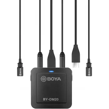 BOYA BY-DM20 dviejų kanalų skaitmeninis kondensacinis mikrofonas su USB-C, Lightning ir USB-A jungtimis, visakryptis, 25Hz-20kHz, skirtas iOS, Android, Windows, Mac