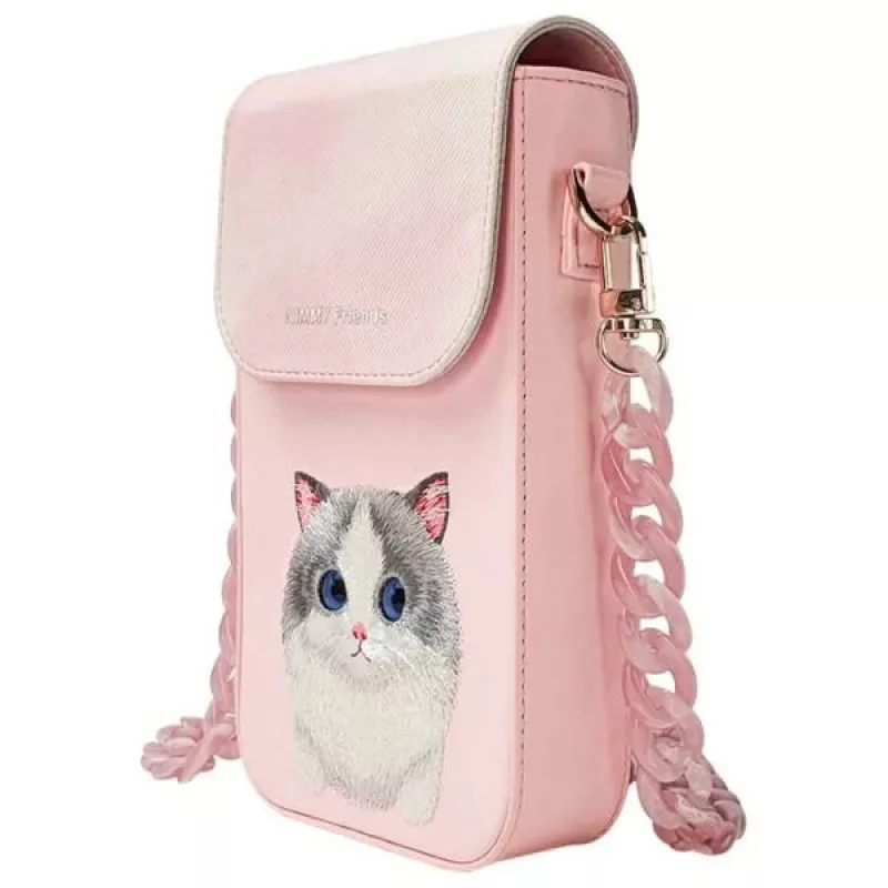 Nimmy Big Eyed Pet 2.0 Cat telefonų dėklas su petnešėle - rožinė kryžminė rankinė išmaniesiems iki 6,7 colio
