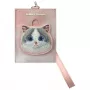 NIMMY Big Eyed Pet 2.0 Cat Pink PU odinis kortelių laikiklis su 6 kortelių lizdais, monetų kišene ir užtrauktuku