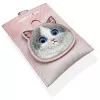 NIMMY Big Eyed Pet 2.0 Cat Pink PU odinis kortelių laikiklis su 6 kortelių lizdais, monetų kišene ir užtrauktuku