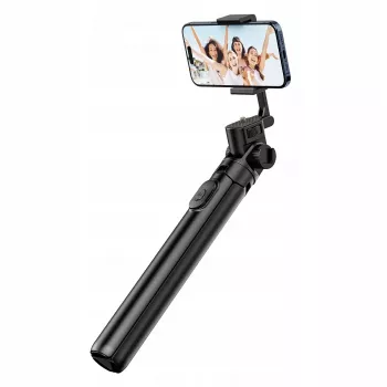 ULANZI MT-70 5 sekcijų aliumininis monopodas – selfie lazda su trikojį, nuimamu Bluetooth nuotolinio valdymo pulteliu, dviem laikikliais telefonui ir 1/4 colio sriegiu, išsitempia iki 880 mm, juoda
