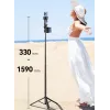 ULANZI MT-70 5 sekcijų aliumininis monopodas – selfie lazda su trikojį, nuimamu Bluetooth nuotolinio valdymo pulteliu, dviem laikikliais telefonui ir 1/4 colio sriegiu, išsitempia iki 880 mm, juoda