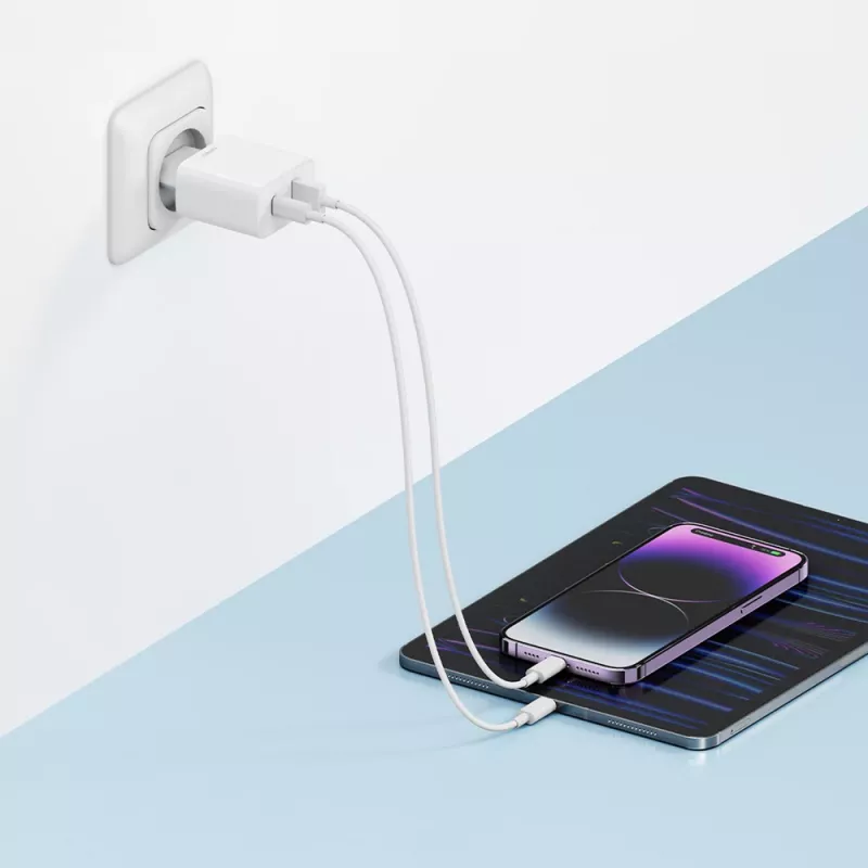 Cuktech A19 30W GaN sieninis įkroviklis USB-A + USB-C - baltas