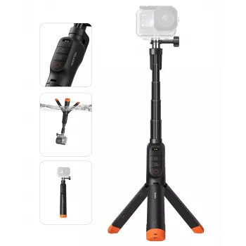 TELESIN vandeniui atspari lazda su nuotolinio valdymo pulteliu, skirta DJI Osmo Action kameroms, 15m IPX8, ištraukiama iki 60cm, juoda