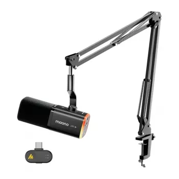 MAONO PD100WS dinaminis mikrofonas (juodas) - USB-C/XLR, kardioidinis, 24-bit/48kHz, visas metalinis su stalo stovu