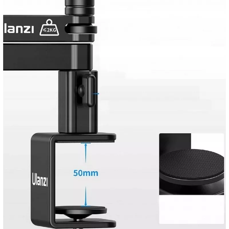 ULANZI LS26 mikrofono stovas su besisukančia rankena ir stalo spaustuku, 750 mm siekis, aliuminio lydinys, juodas