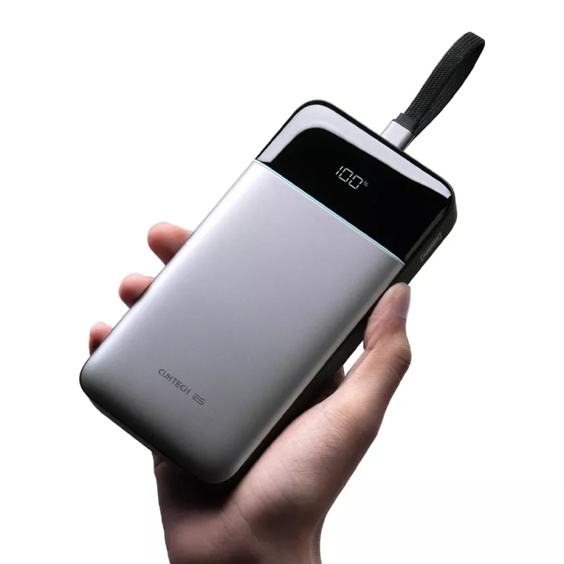 CUKTECH LPB252N 25000mAh 120W Power Bank su įmontuotu USB-C laidu, pilka