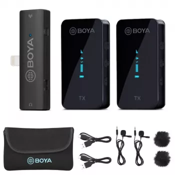 BOYA BY-XM6-S4 2.4GHz dviejų kanalų belaidė lavalier mikrofonų sistema su USB-C, skirta fotoaparatams, išmaniesiems telefonams ir kompiuteriams
