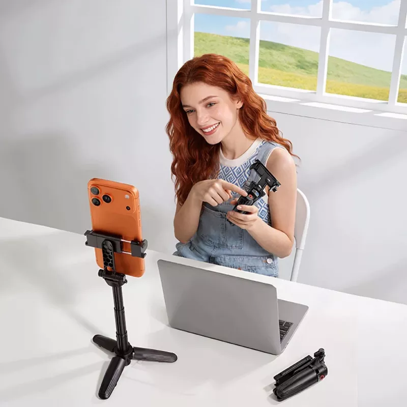 ULANZI Mini Selfie lazda su trikojis ir Bluetooth nuotolinio valdymo pultu, juoda