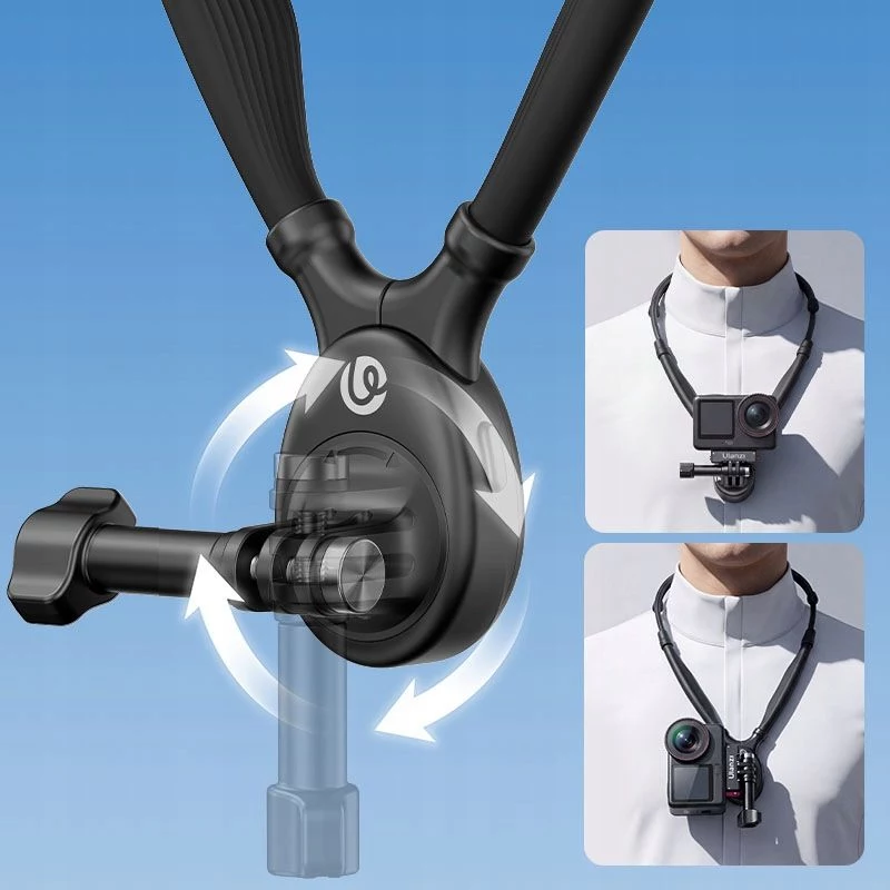 ULANZI ZJ09 magnetinis kaklo laikiklis veiksmo kameroms - 360° sukamasis, laisvų rankų POV, lankstus silikoninis dirželis, tinka GoPro/DJI/Insta360