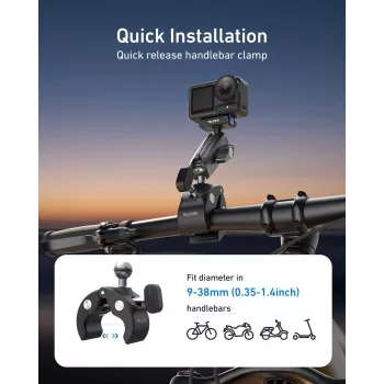 TELESIN Magic Arm Clamp Mount laikiklis, skirtas DJI Osmo Action 5 Pro/4/3, Osmo 360, GoPro, Insta360 – S3-HBM-14-TDJ