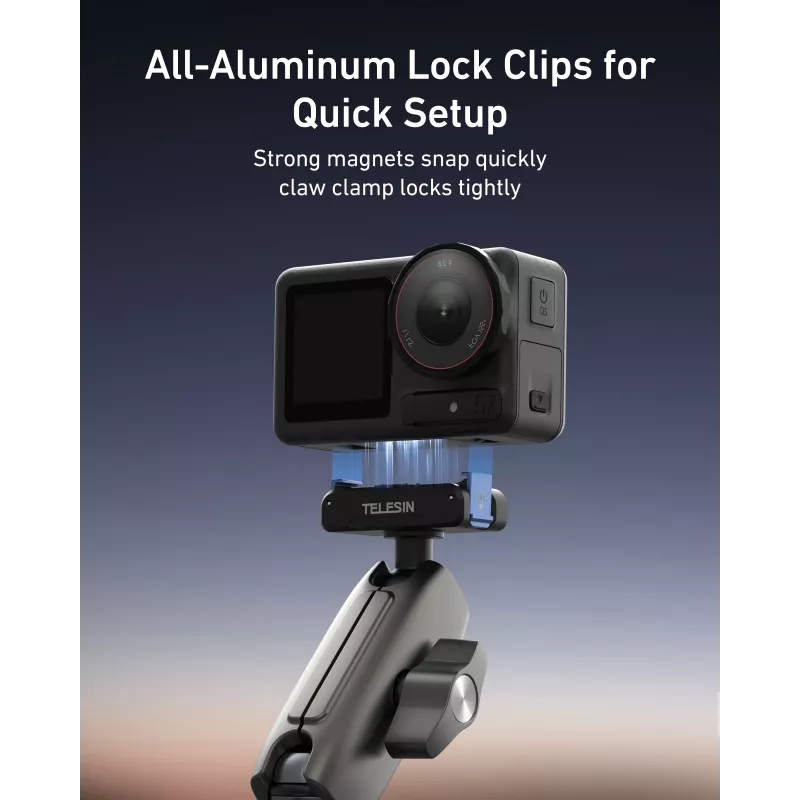 TELESIN Magic Arm Clamp Mount laikiklis, skirtas DJI Osmo Action 5 Pro/4/3, Osmo 360, GoPro, Insta360 – S3-HBM-14-TDJ