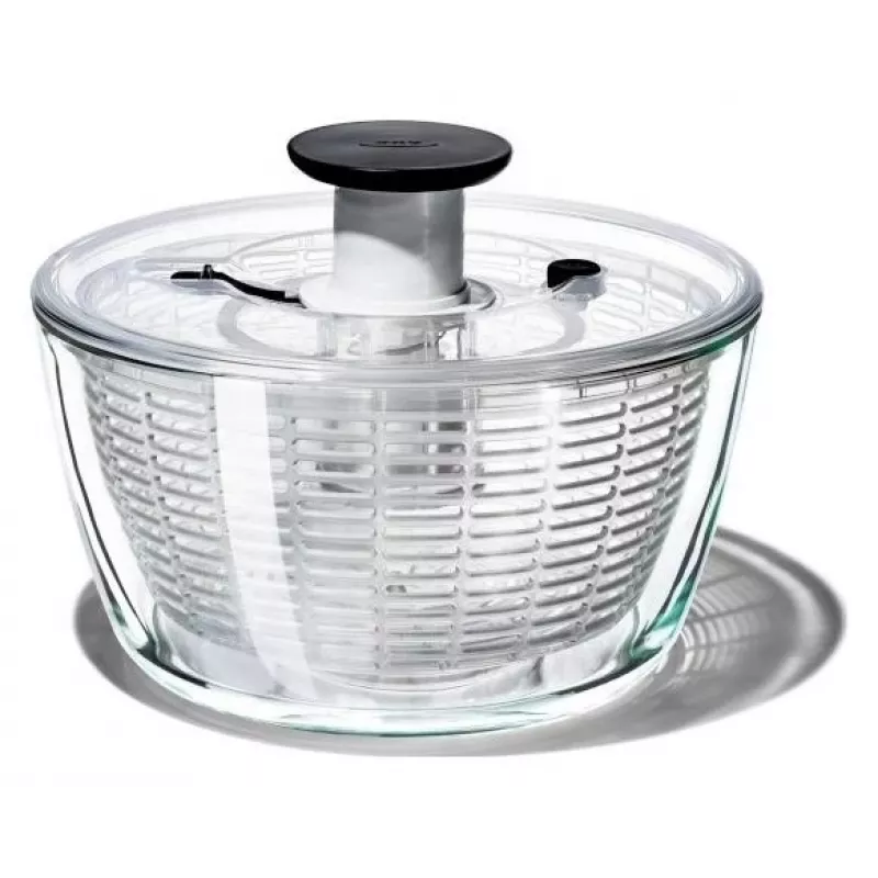 OXO Good Grips Glass Salad Spinner 2-in-1 su serviravimo dubeniu, 5,5 Qt, skaidrus/baltas