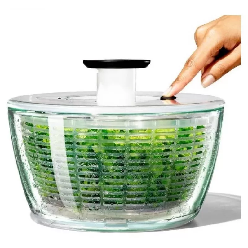 OXO Good Grips Glass Salad Spinner 2-in-1 su serviravimo dubeniu, 5,5 Qt, skaidrus/baltas