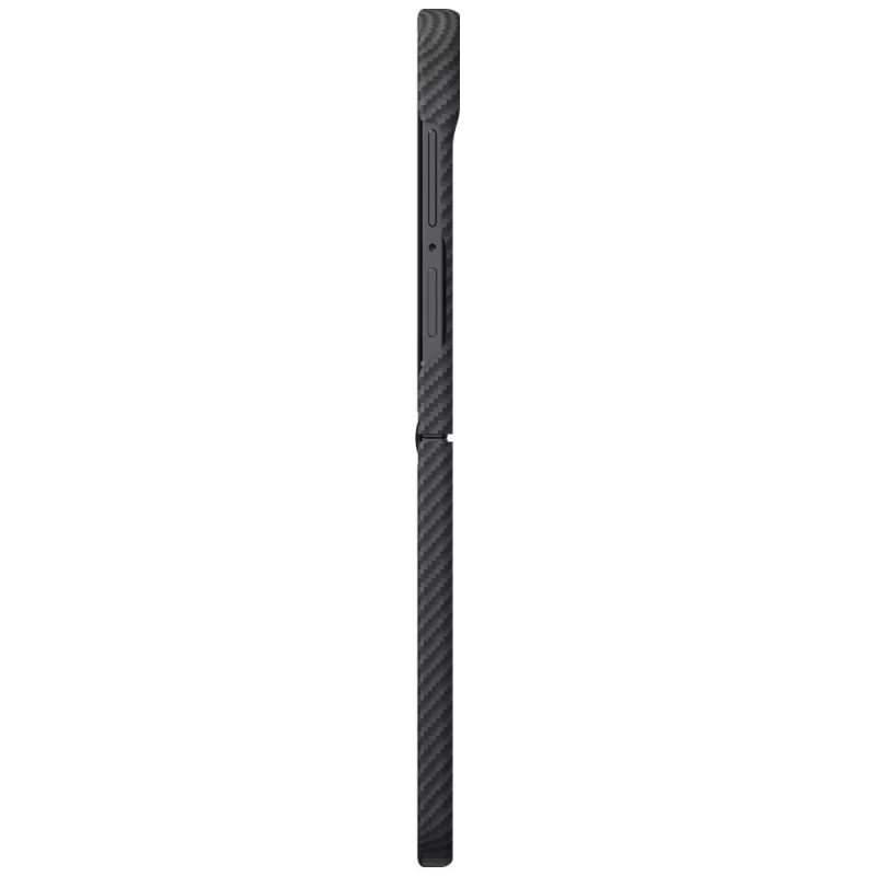 PITAKA Edge Case Samsung Galaxy Z Flip5 - juodos/pilkos spalvos aramidinio pluošto plonas uždedamas dėklas su MagSafe suderinamumu