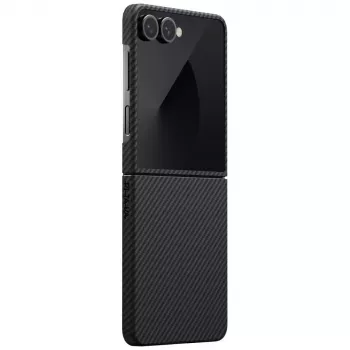 PITAKA itin plonas MagSafe dėklas, skirtas Samsung Galaxy Z Flip7 - juoda/pilka aramidinio pluošto