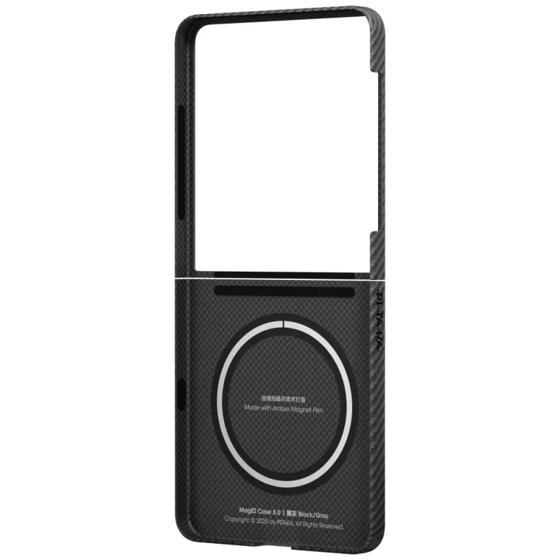 PITAKA itin plonas MagSafe dėklas, skirtas Samsung Galaxy Z Flip7 - juoda/pilka aramidinio pluošto