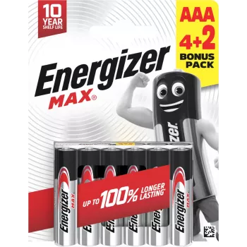 Energizer Max AAA šarminės baterijos, 1,5 V, 6 vnt. (4+2)