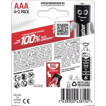 Energizer Max AAA šarminės baterijos, 1,5 V, 6 vnt. (4+2)
