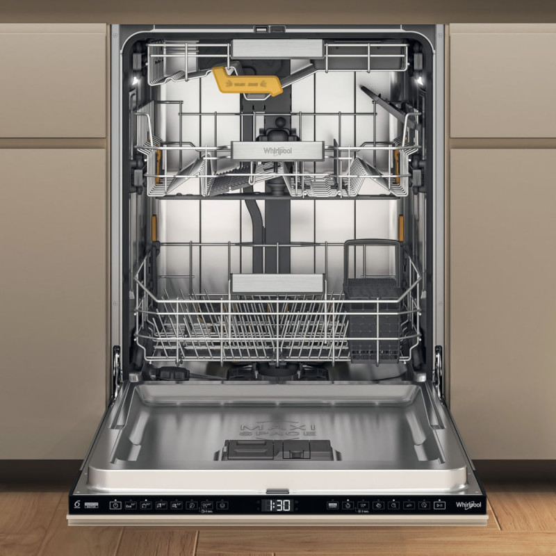 Whirlpool W8I HF58 TU UK pilnai įmontuojama indaplovė, 14 komplektų, energijos klasė C, 40 dB, 8 programų, natūralus džiovinimas, trečias stalčius, AquaStop, skaitmeninis ekranas, inverterinis variklis