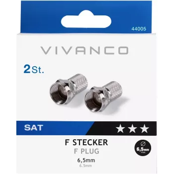 Vivanco F tipo kabelio jungtis 6.5 mm kabeliui, 2 vnt. (VVSATADAPTF65MM2P)