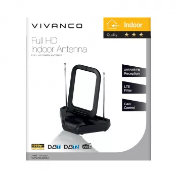 Vivanco VVTVANTLCIRCLE 28 dB stiprinimo vidaus DVB-T/T2 aktyvi antena, juoda