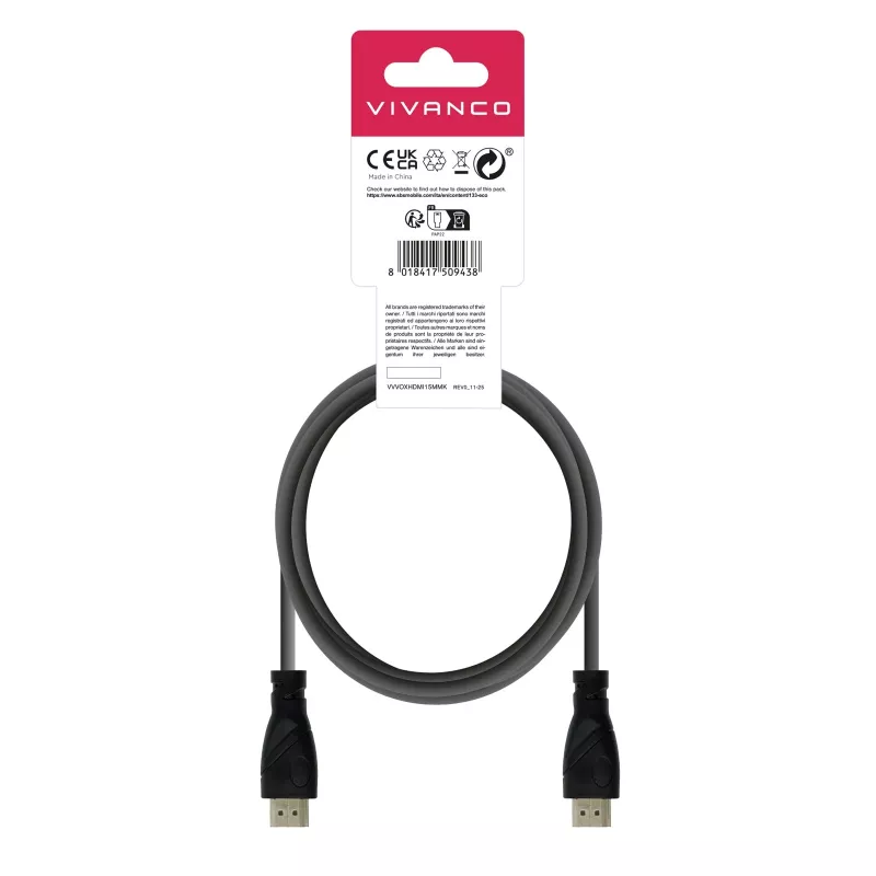 Vivanco VVVOXHDMI15MMK High Speed HDMI laidas su Ethernet 1,5 m juodas