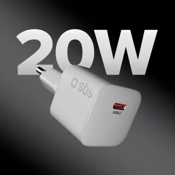 SBS 20W USB-C PD sieninis įkroviklis - baltas