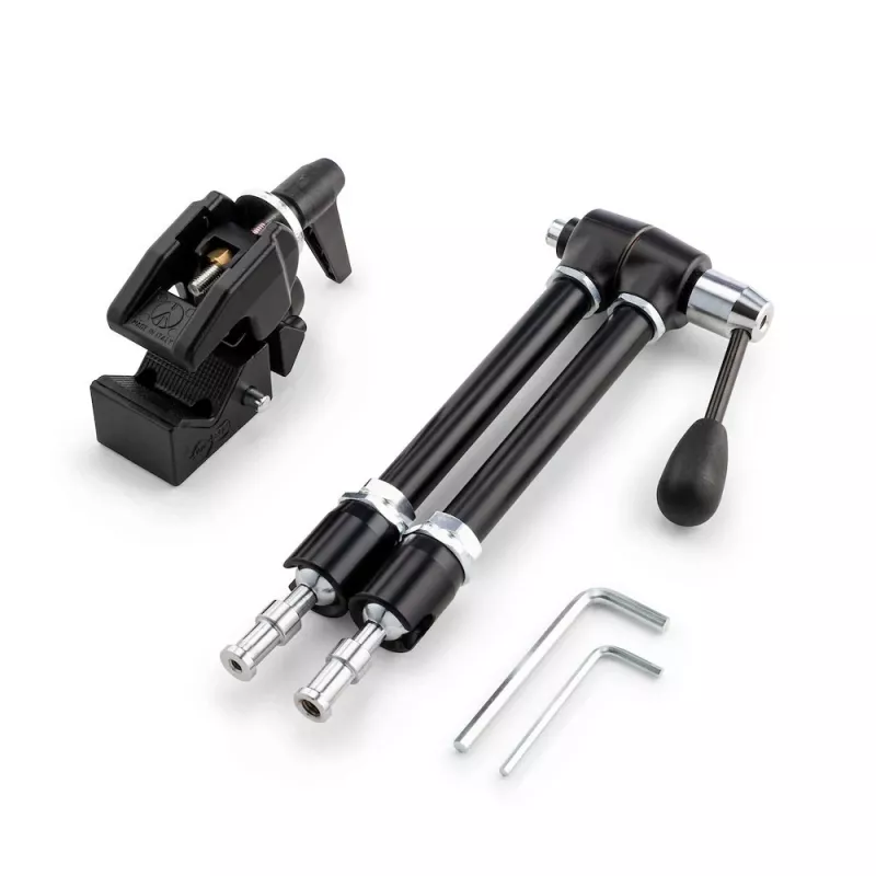 Manfrotto 143R Artikuliuota magiška ranka su fotoaparato laikikliu, 3 kg keliamoji galia, aliuminis, juoda