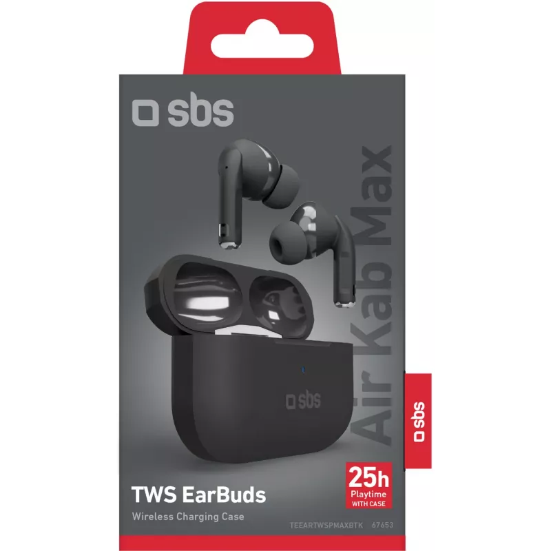 SBS Air Kab Max TWS ausinukai su belaidžio įkrovimo dėklu, juodi (TEEARTWSPMAXBTK)