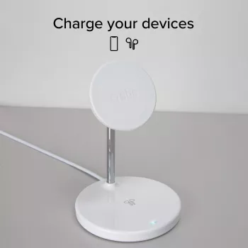 SBS TEWIRMAG2IN1 2-in-1 magnetinis belaidžio įkrovimo stovas, skirtas iPhone ir Apple Watch, 15W MagSafe Qi įkroviklis, USB-C įvestis, juodos spalvos