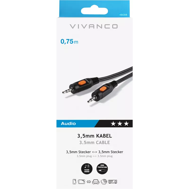 Vivanco audio laidas 3.5 mm – 3.5 mm 0.75 m (VVAJACK07MMK)