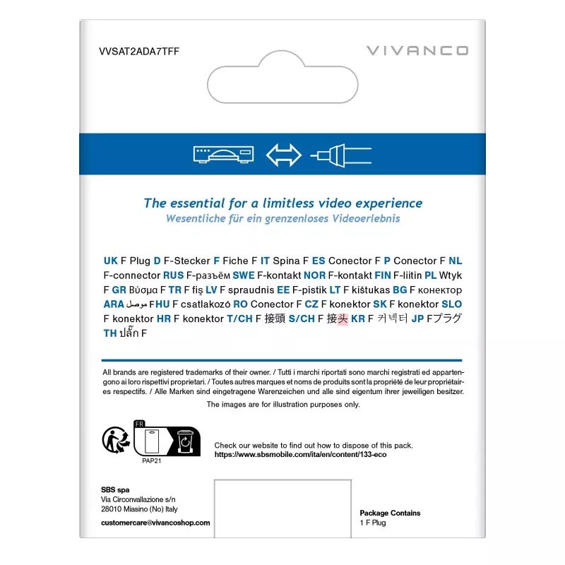 Vivanco VVSAT2ADA7TFF F tipo jungties adapteris, 2 vnt., sidabrinis