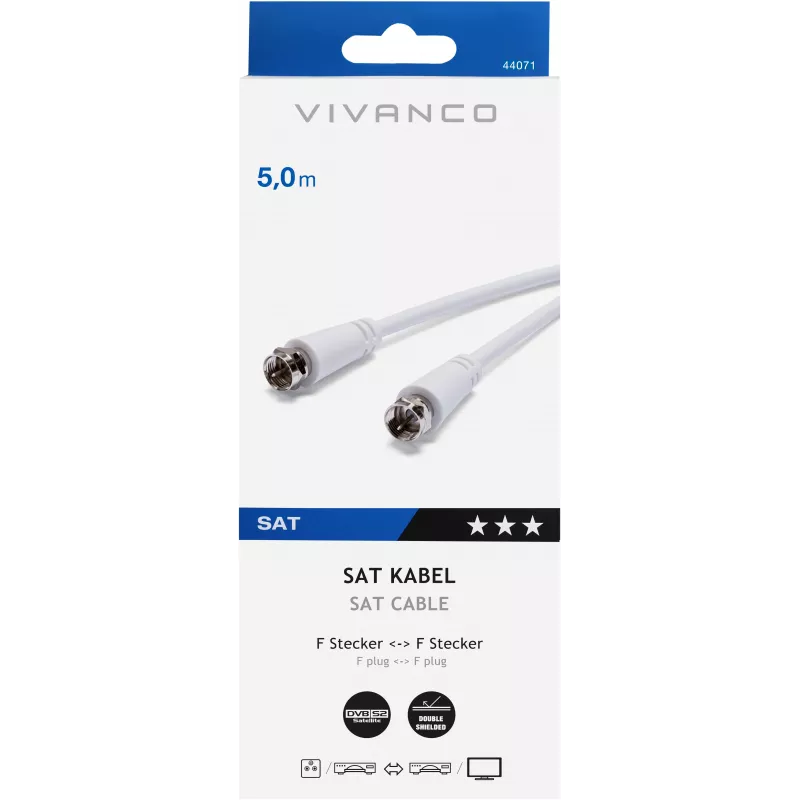 Vivanco SAT F laidas 5 m, baltas (VVSAT50MMW)