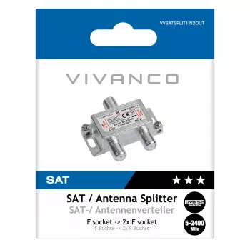 Vivanco VVSATSPLIT1IN2OUT palydovinis skirstytuvas 1 įėjimas 2 išėjimai 5-2400 MHz F jungtis