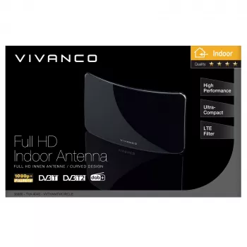 Vivanco VVTVANTMCIRCLE 28 dB stiprinimo patalpų DVB-T/T2 antena su LTE/4G/5G filtru, DAB/DAB+ palaikymu, juoda