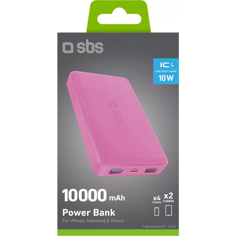 SBS TTBB10000FASTP 10000mAh nešiojamas įkroviklis, rožinis