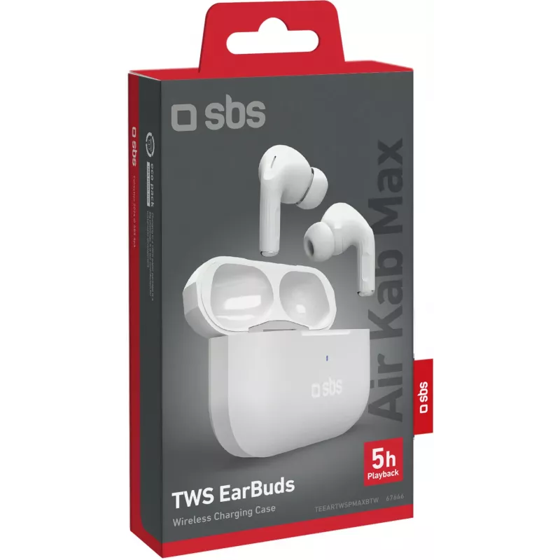 SBS Air Kab Max TWS ausinukai su belaidžio įkrovimo dėklu, balti (TEEARTWSPMAXBTW)