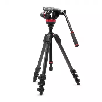 Manfrotto 055 anglies pluošto video trikojis su 502AH skysčio galvute