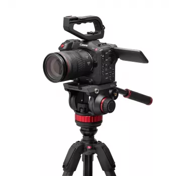 Manfrotto 055 anglies pluošto video trikojis su 502AH skysčio galvute
